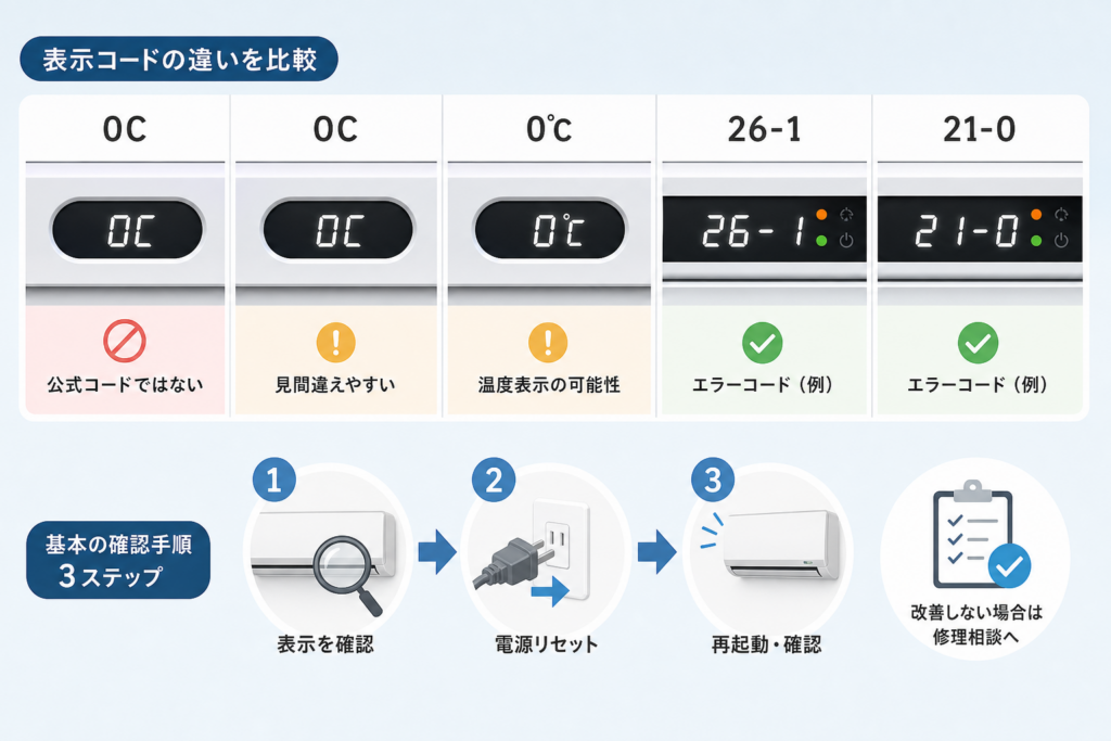 「0C」「OC」「0℃」「26-1」「21-0」の違いを比較