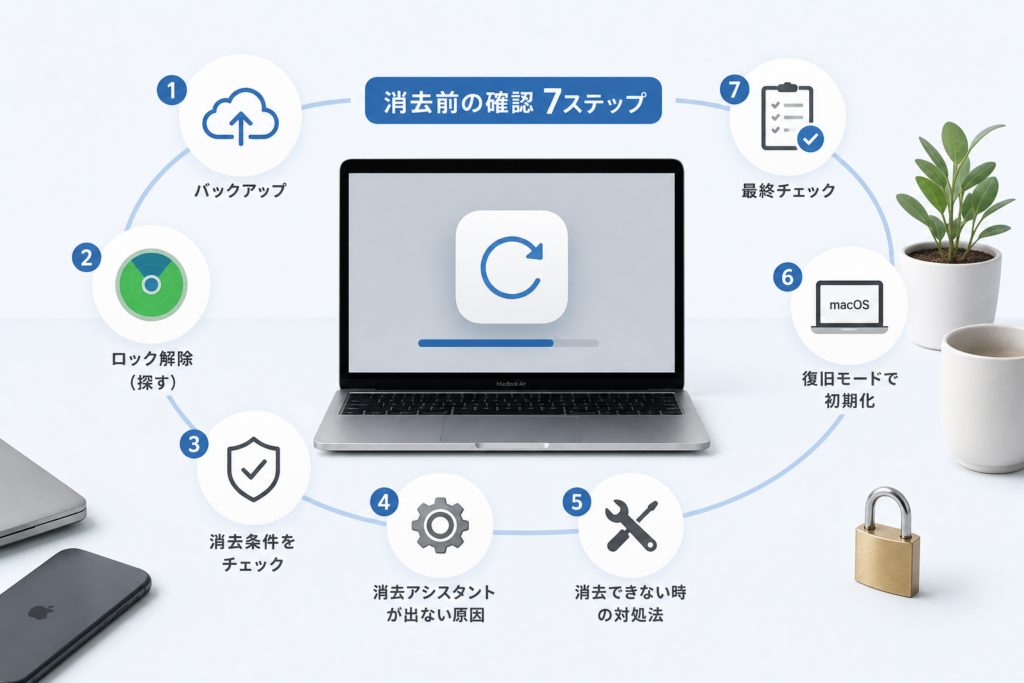 「すべてのコンテンツと設定を消去」を使える条件と確認方法