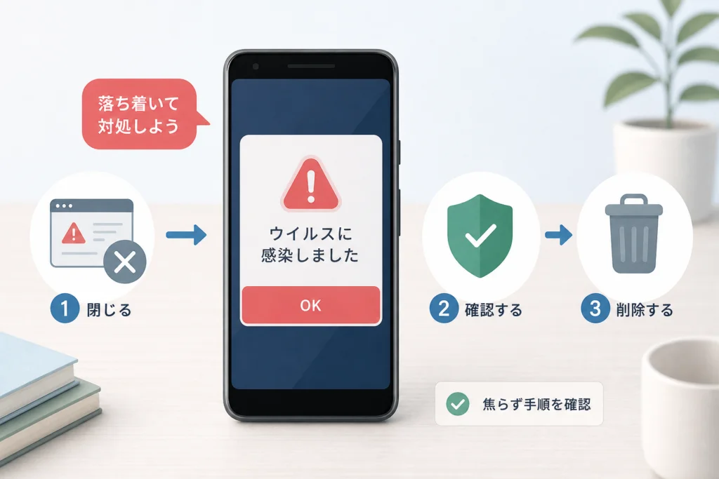 「ウイルスに感染しました」と表示されたときの対処