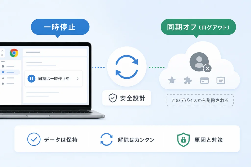 「一時停止」と「同期オフ」は何が違う？データは消える？