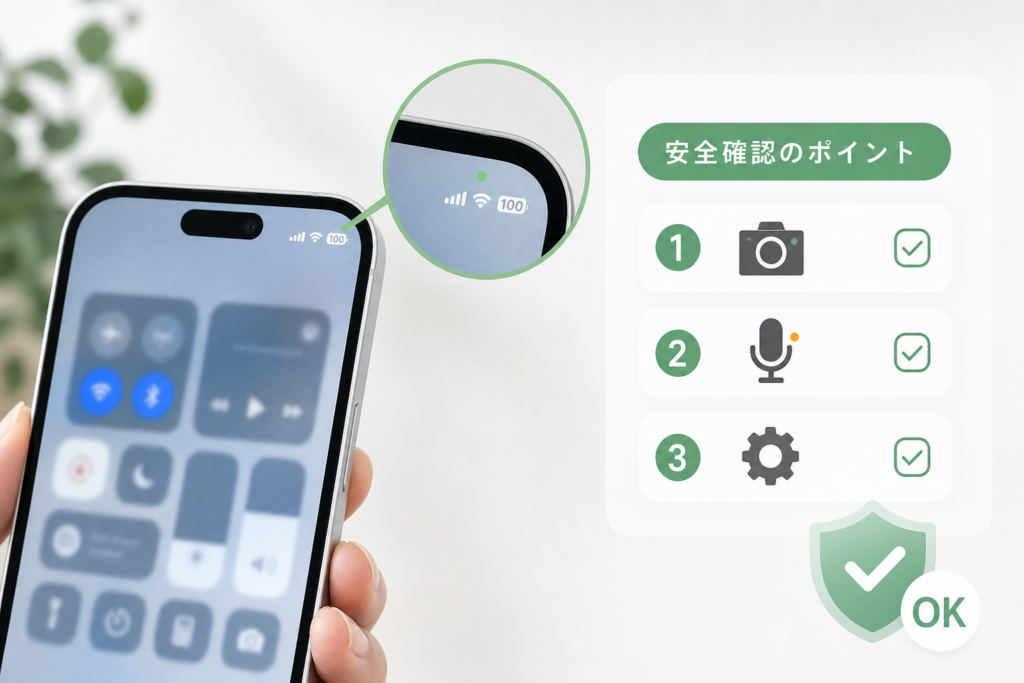 アプリを使っていないのに緑の点が出る場合の安全確認
