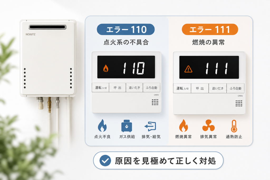 エラー110とガス給湯器のエラー111の違い