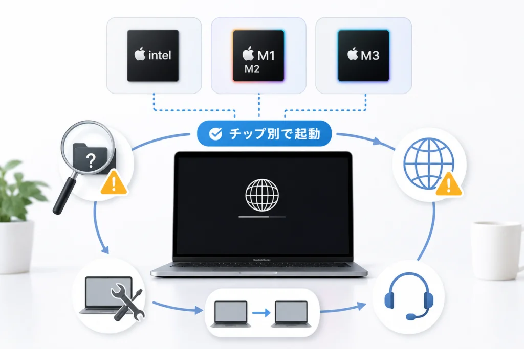 チップに合った操作でMacの復旧モードを起動する