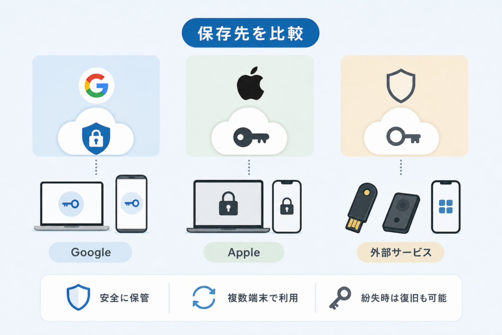 パスキーの保存先はどこ？Google・Apple・外部管理サービスを比較