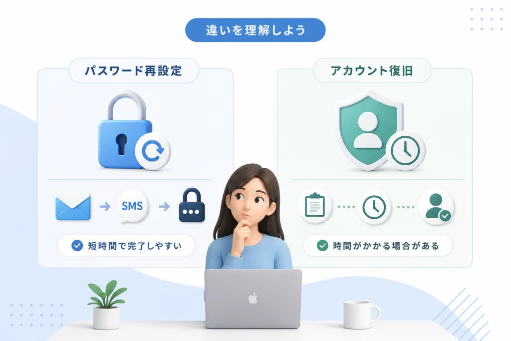 パスワード再設定とアカウント復旧はどう違う?