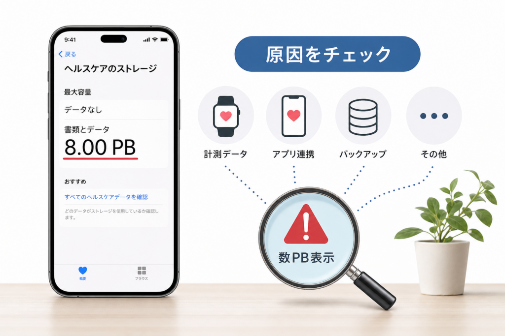 ヘルスケアのストレージが大きくなる原因と数PB表示の見分け方