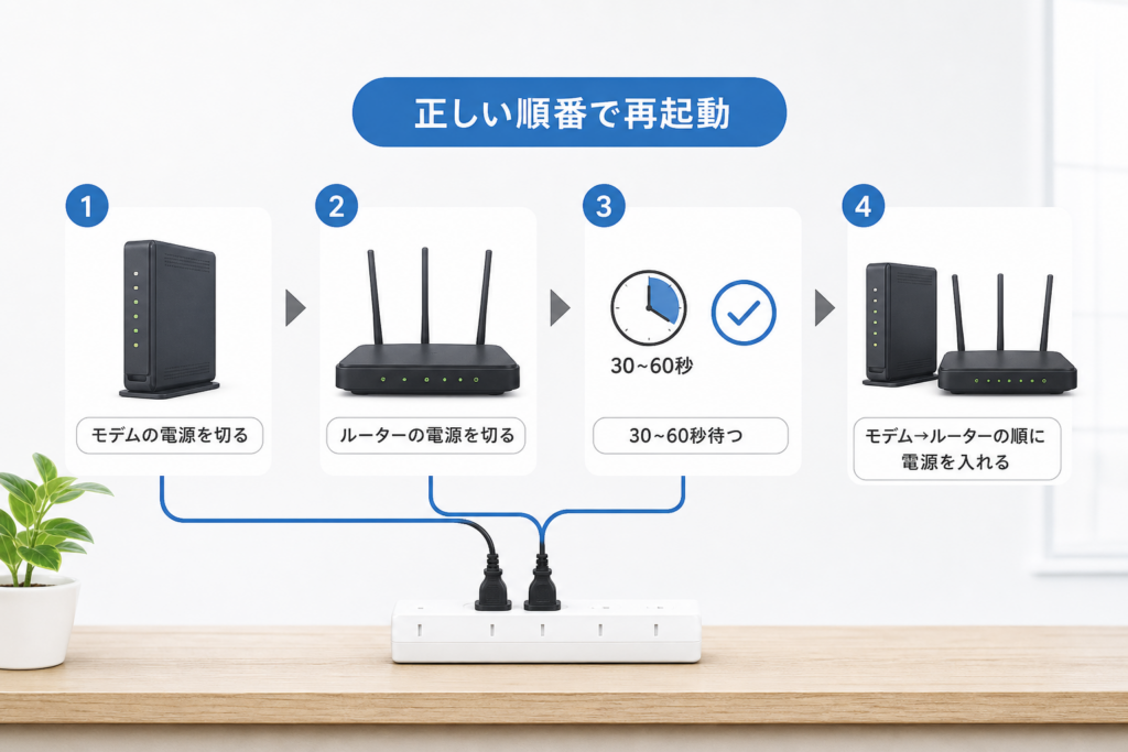 ルーターとモデムを順番に再起動する方法