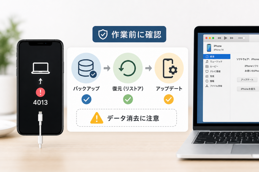 作業前に確認すること|バックアップの有無と復元・アップデートの違い