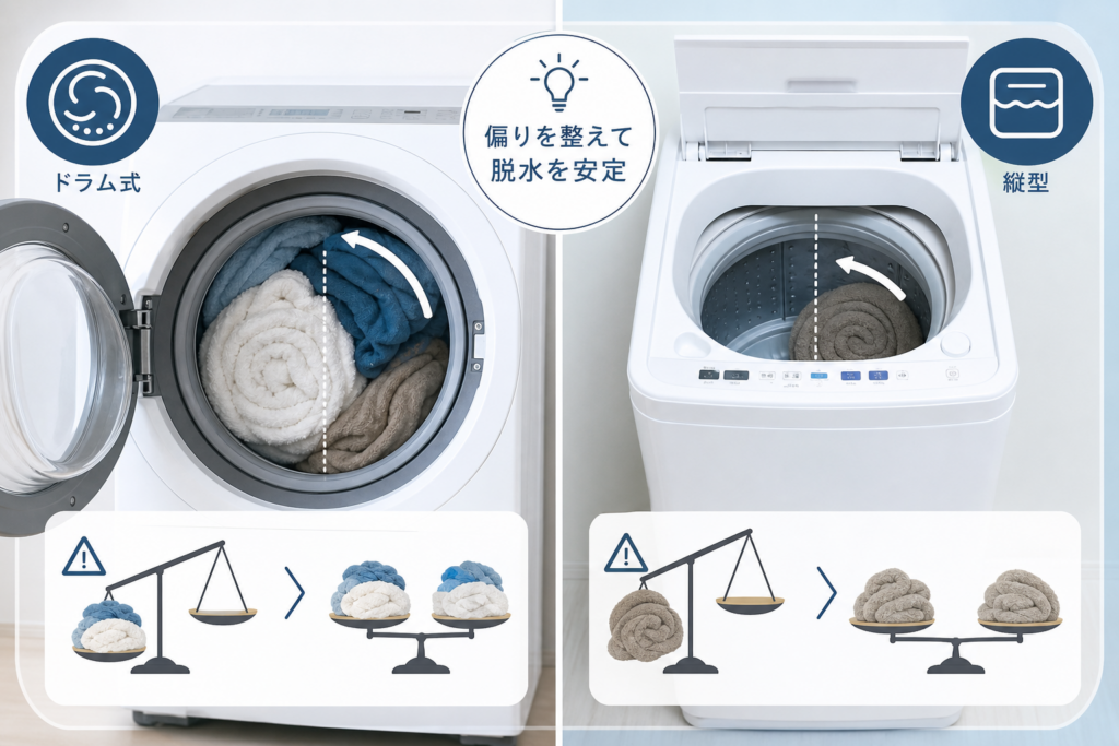 偏りを直すコツ|ドラム式と縦型の違い