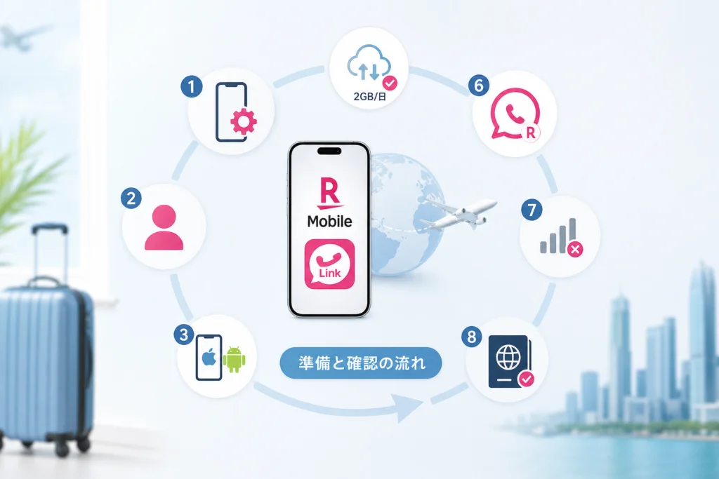 出発前にmy 楽天モバイルとRakuten Linkで何を準備する?
