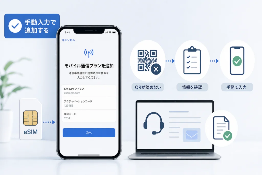 手動入力は、契約先が案内した情報だけを使う