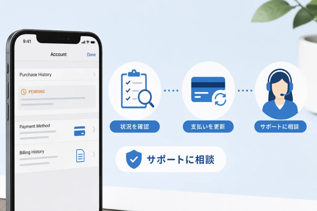 支払い方法を変えても保留中が続くときは、どこへ確認する？
