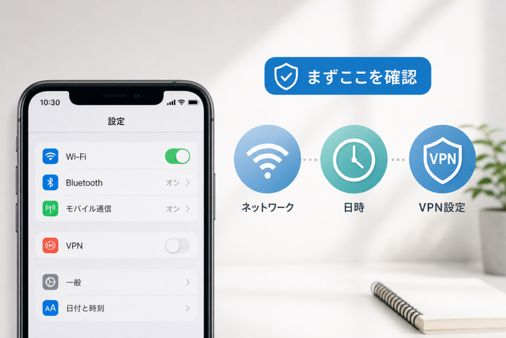 最初に確認するネットワーク・日時・VPNの設定