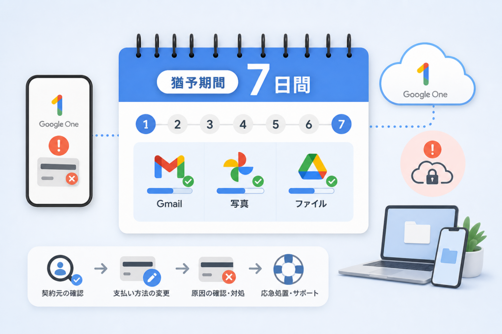 決済失敗後の猶予期間とGmail・写真・ファイルへの影響