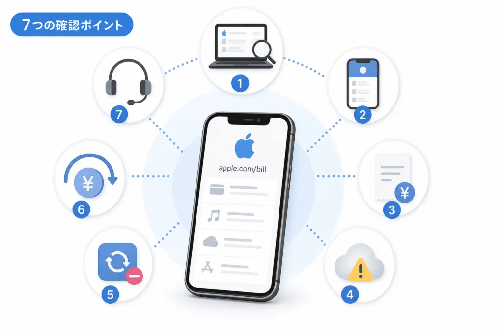 購入履歴に請求がないときは何を調べる？