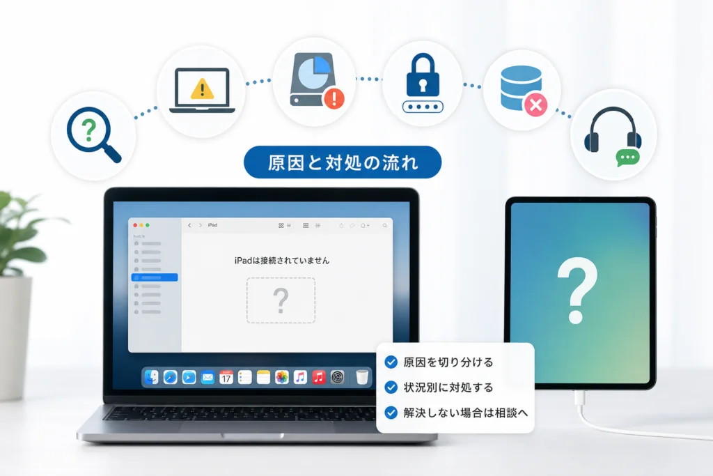 FinderにiPadや目的のバックアップが表示されない場合は？