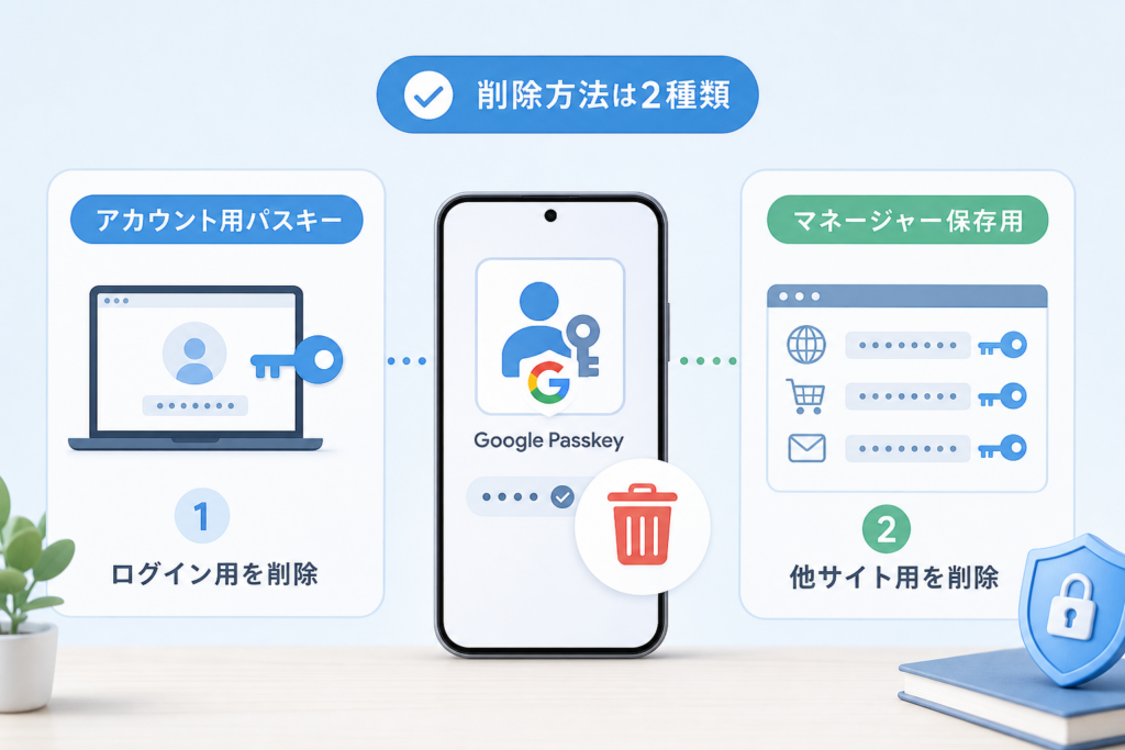 Googleパスワードマネージャーに保存した他サイト用パスキーを削除する