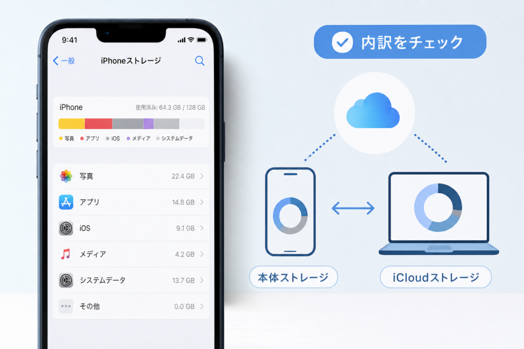iCloudの容量と使用内訳はどこで確認できる?