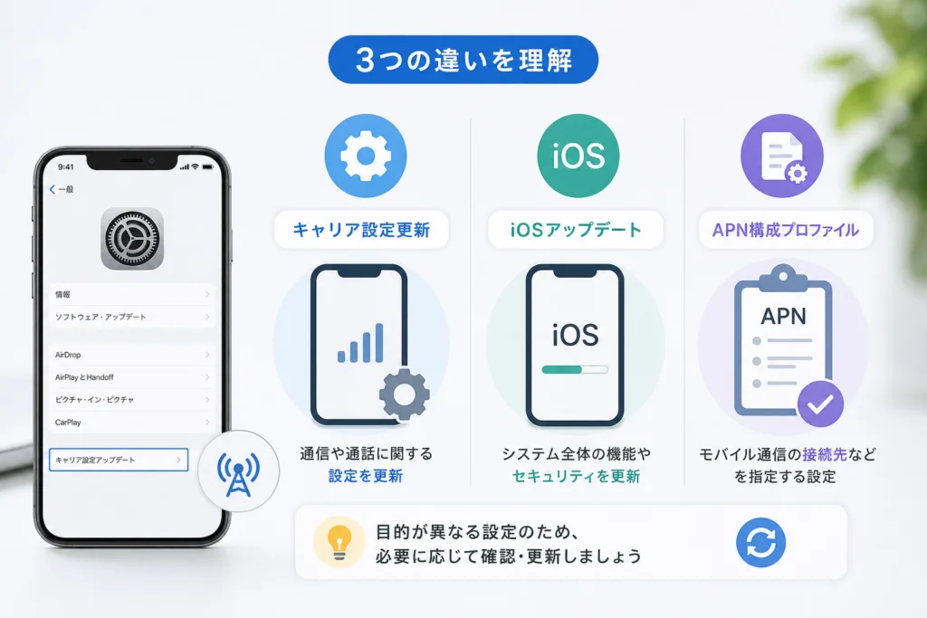 iOSアップデート・キャリア設定更新・APN構成プロファイルは何が違う？