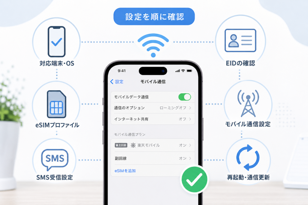 iPhoneで楽天モバイルeSIMが開通しない場合の設定