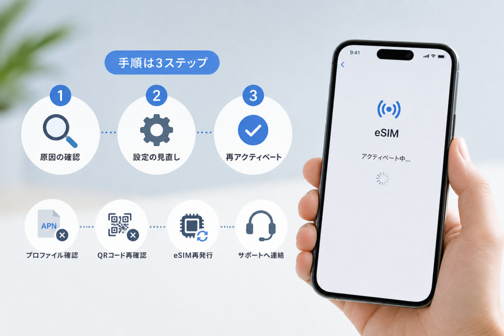 iPhoneのeSIMアクティベートを直す手順