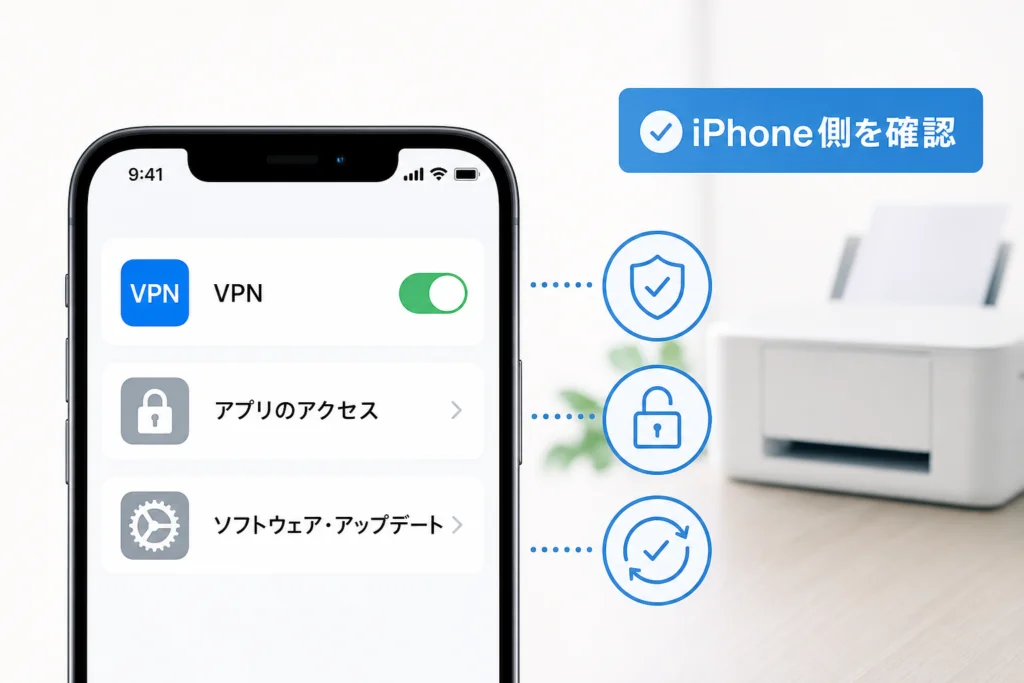 iPhone側のVPN・アプリ権限・更新状況を確認