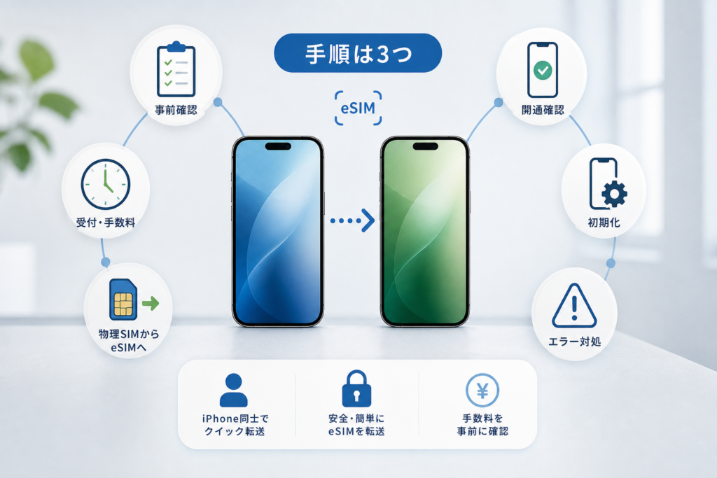 iPhone同士でeSIMクイック転送を進める流れ