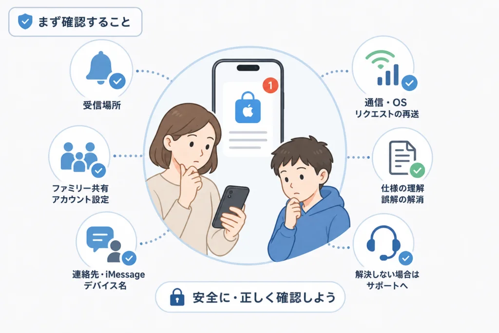 Appleの購入承認リクエストが届かないときは、まず受信場所を確認