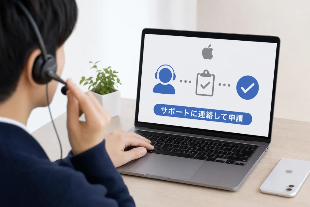 Appleサポートに連絡して移行を申請する手順