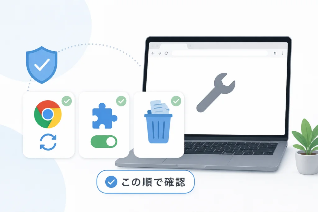 Chrome側で試す対処法：更新・拡張機能・保存データ