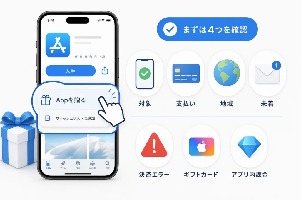 「Appを贈る」が表示されない原因と確認方法