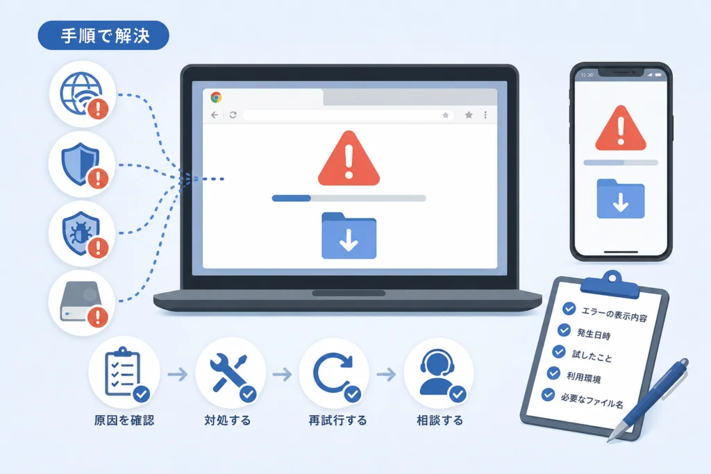 「ネットワーク エラー」や途中で止まる場合の対処