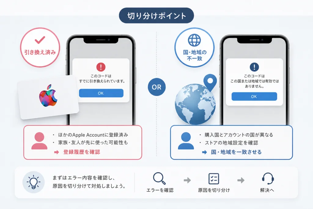 「引き換え済み」と国・地域の不一致を切り分ける
