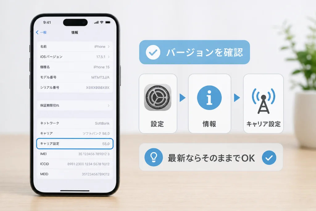 キャリア設定のバージョンを確認する方法