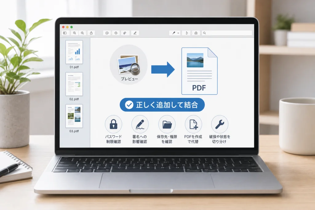 サムネールに正しく追加してPDFを結合する