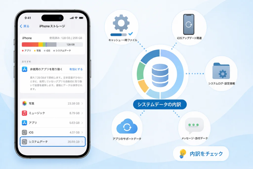 システムデータの内訳とストレージの確認方法