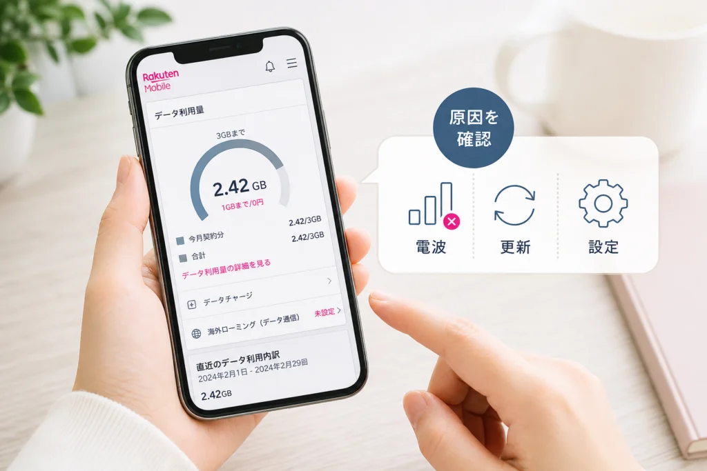 データ利用量が反映されない・更新されないときの確認事項