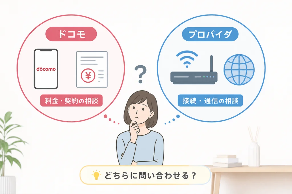 ドコモとプロバイダのどちらに問い合わせる?