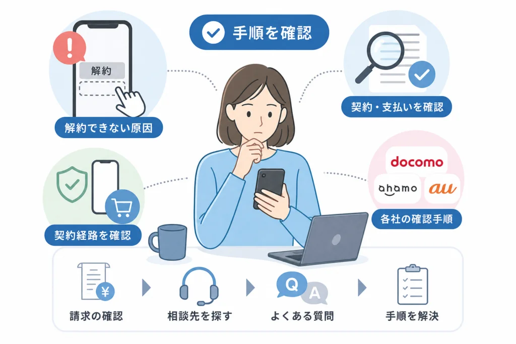 ドコモ・ahamo・auで解約ボタンがない・認証で止まる場合