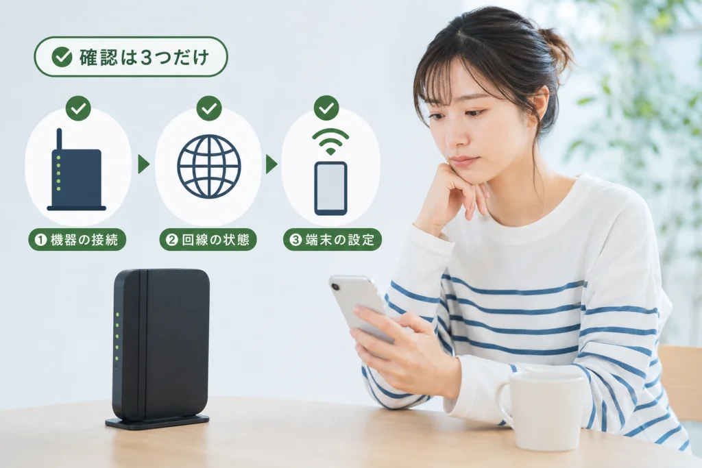 ネットが繋がらないときに電話前に確認すること