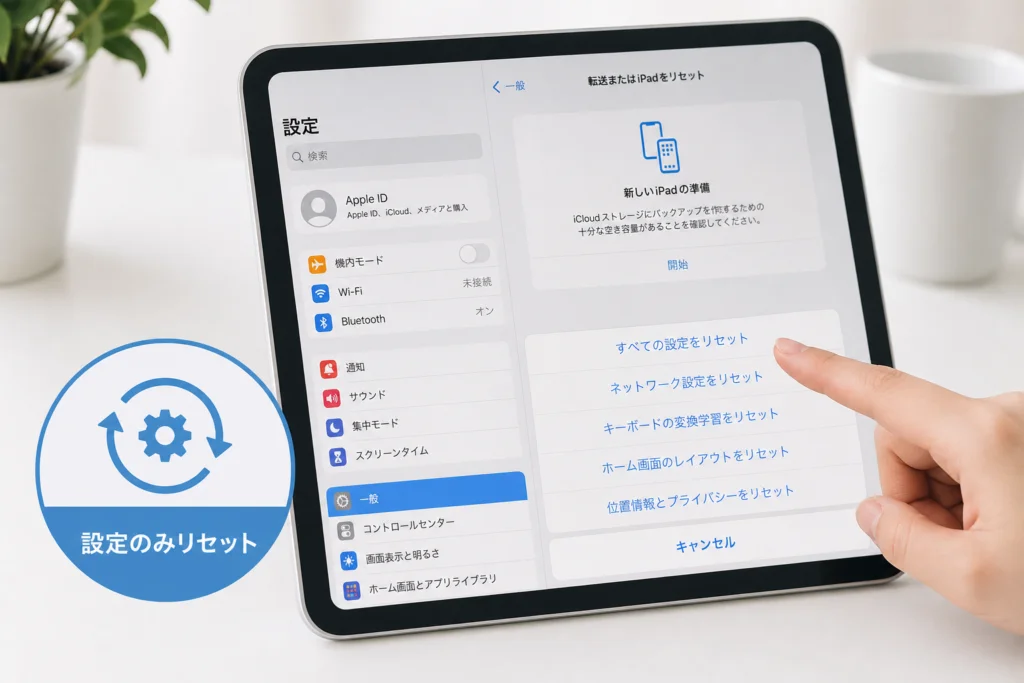 パスワードを忘れた場合は「すべての設定をリセット」で対処する