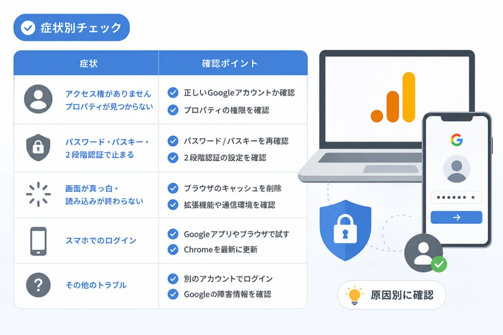 ログインできないときの症状別チェック表