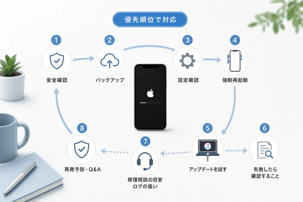 再起動のタイミングから、次に確認することを絞る
