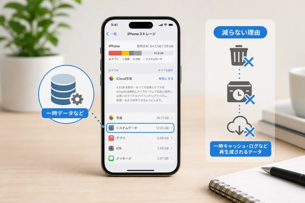 写真やアプリを消してもシステムデータが減らない理由