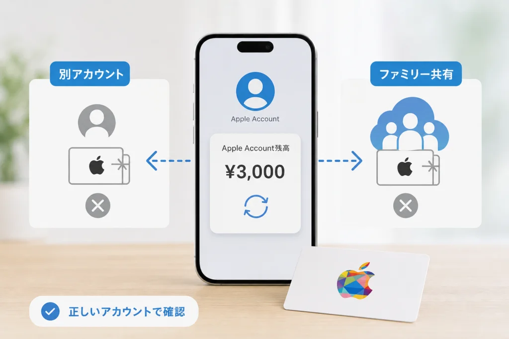 別アカウントへの引き換えとファミリー共有の誤解を確認する