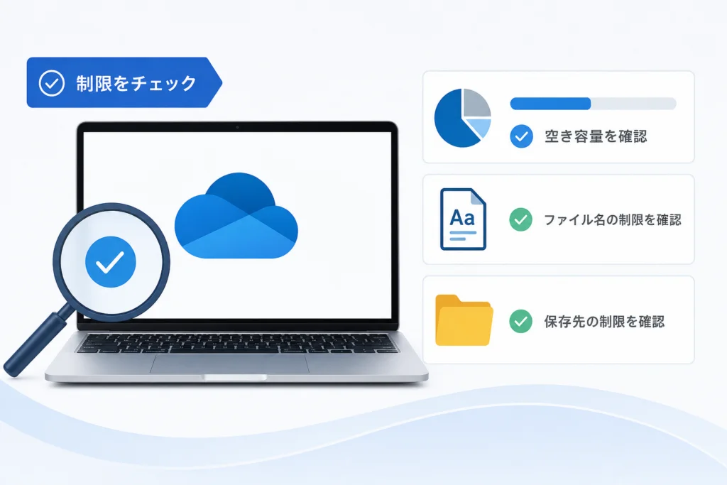 容量不足・ファイル名・保存先の制限を確認する