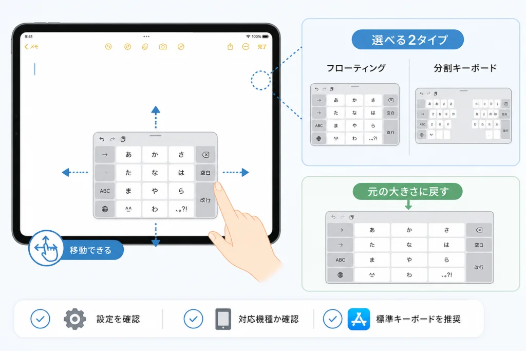 小さくしたキーボードを移動する・元の大きさに戻す