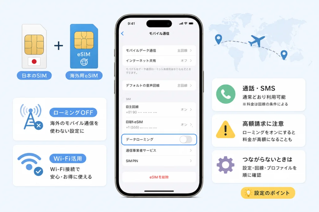 日本のSIMと海外用eSIMを併用するときの設定