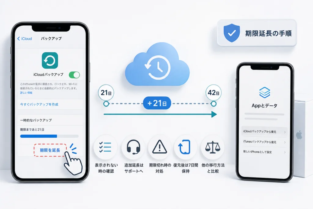 旧端末からiCloud一時的バックアップの期限を延長する手順