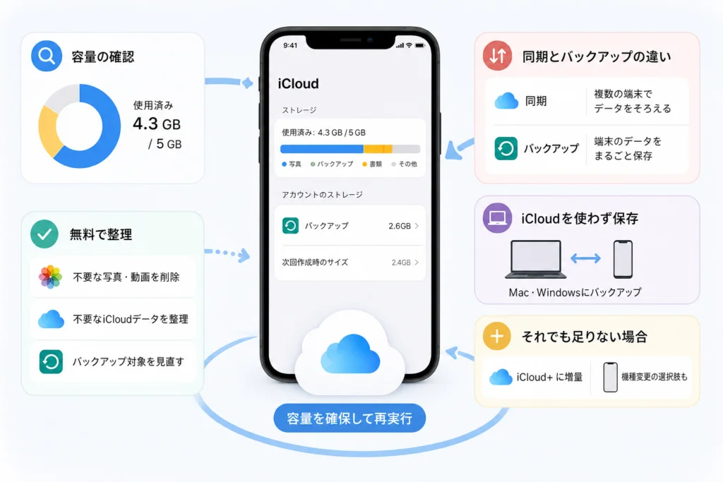 本体に空きがあっても失敗する原因と、同期・バックアップの違い